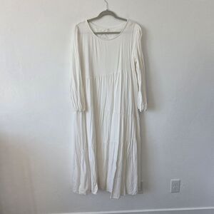 White Maxi Dress XL Tiered Boho Modest Simple Bridal Temple Church Spring Lined
